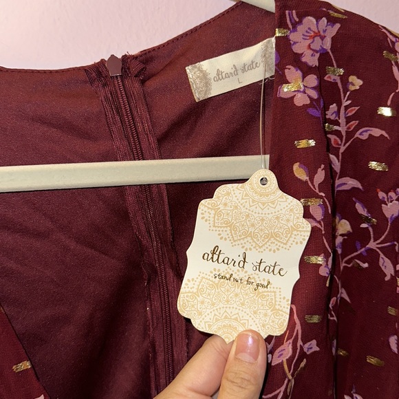 Altar’d State Burgundy Floral Long Sleeve Dress in Large - Picture 2 of 8